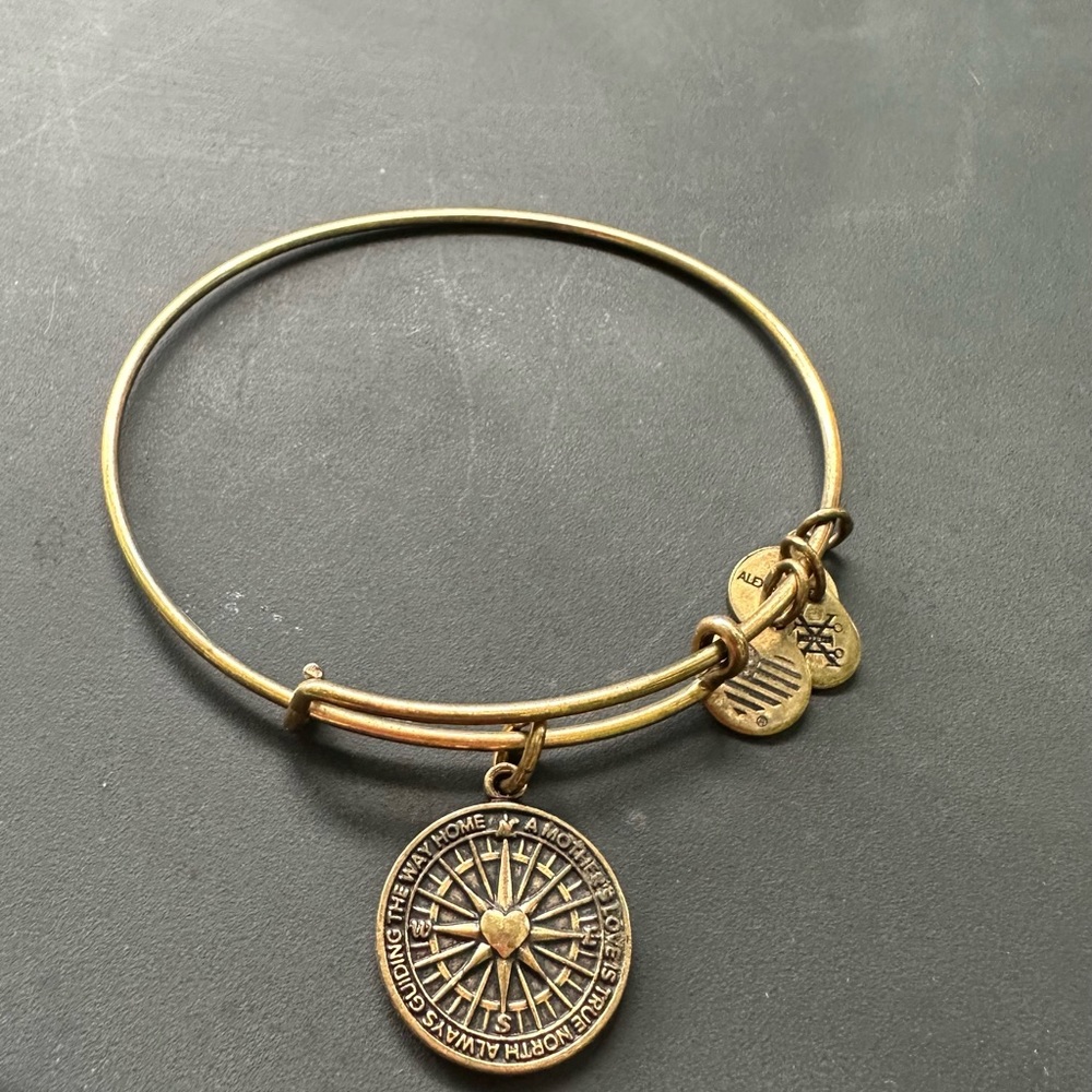 Gold Bangle Bracelet with Compass Charm